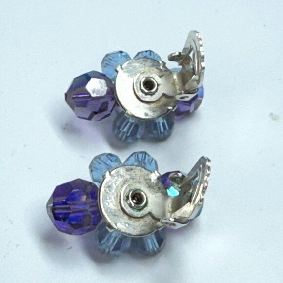 Vintage Beaded Clip on Earrings AB Faceted Clear and Purple - Picture 4 of 5